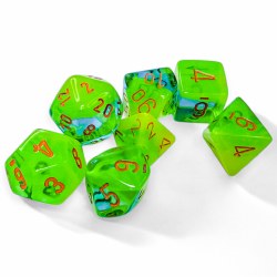 Polyhedral 7-die Set: Gemini Plasma Green-Teal/Orange