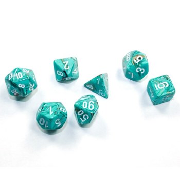7-Set Mini Oxi-Copper Marble Dice with White Numbers