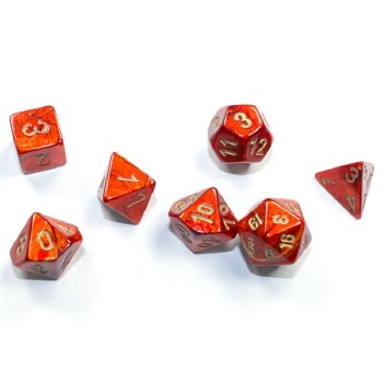 7-Set Mini Scarlet Scarab Dice with Gold Numbers