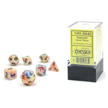 7-Set Mini Circus Festive Dice with Black Numbers