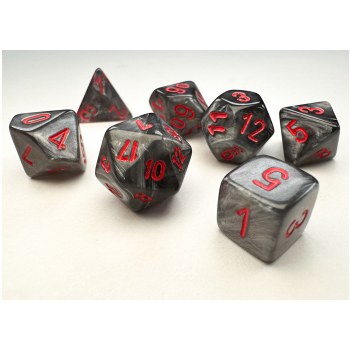7-Set Mini Velvet Black Dice with Red Numbers