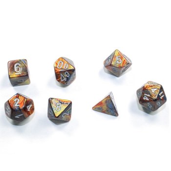 7-Set Mini Gold Lustrous Dice with Silver Numbers