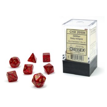 7-Set Mini Ruby Glitter Dice with Gold Numbers