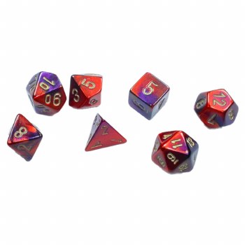 7-Set Mini Gemini Purple-Red Dice with Gold Numbers