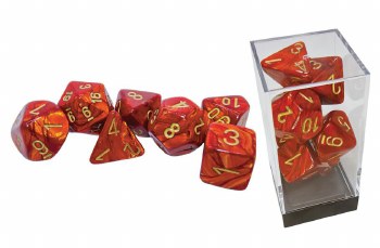 7-Set Mega Hedrals Dice Scarab Scarlet with Gold Numbers
