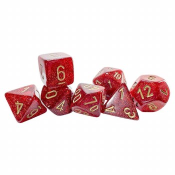 7-Set Mega Hedrals Dice Gliter Ruby with Gold Numbers