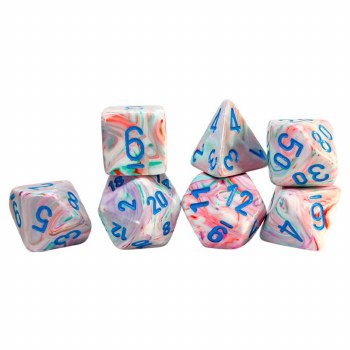 7-Set Mega Hedrals Dice Festive Popart with Blue Numbers