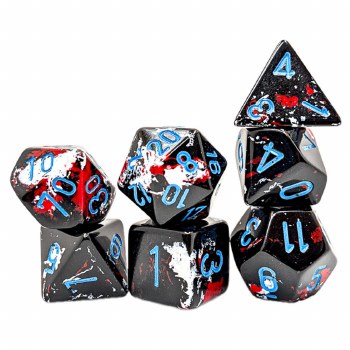 7-set Brush Dark Side with Blue Numbers Dice