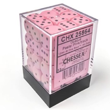 d6 Cube 12mm Pastel Pink Dice with Black Pips (36)
