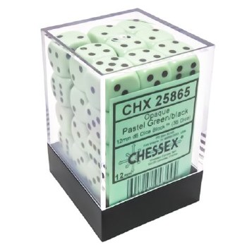 d6 Cube 12mm Pastel Green Dice with Black Pips (36)