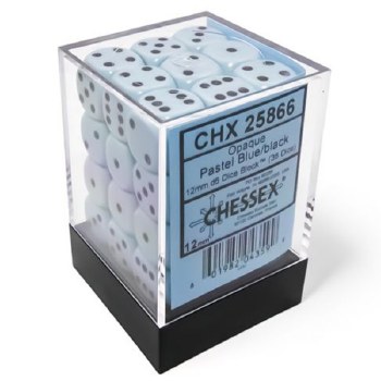 d6 Cube 12mm Opague Pastel Blue w/ Black Pips Dice Set