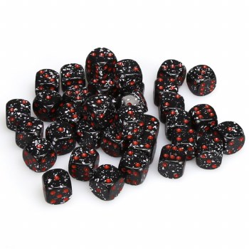 d6 Cube 12mm Speckled Space Dice with Red Numbers (36)