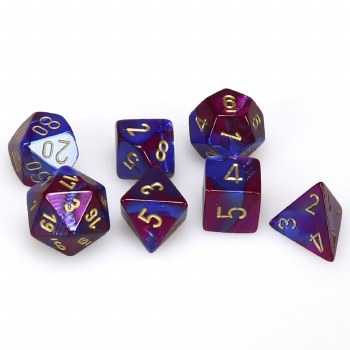 7-set Gemini Blue-Purple Dice with Gold Numbers