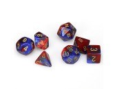 7-set Gemini Blue-Red Dice with Gold Numbers