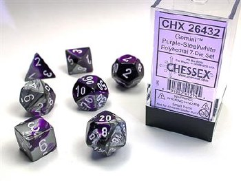 7-set Gemini Purple-Steel Dice with White Numbers