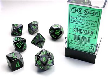 7-set Cube Gemini Black-Grey with Green Dice