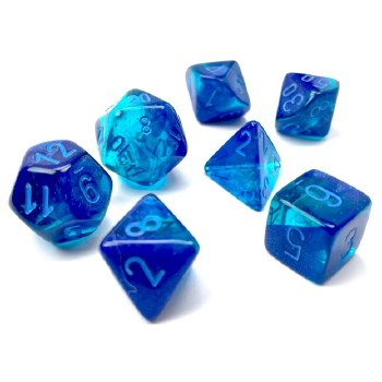 7-set Cube Gemini Luminary Blue/Blue Dice with Light Blue Numbers
