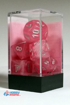 7-set Cube Ghostly Glow Pink Dice with Silver