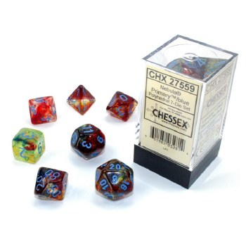 7-set Cube Nebula Primary Luminary Dice with Blue Numbers