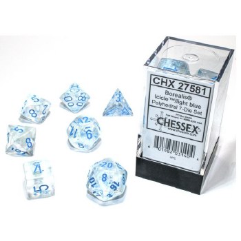 7-set Cube Borealis Luminary Icicle Dice with Light Blue Numbers