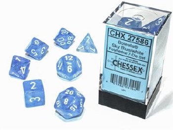 7-set Cube Borealis Sky Blue Dice with White Numbers