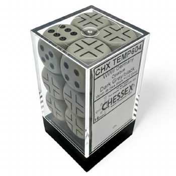 d6 Cube 16mm Opaque WW2 German Dark Grey with Black Dice (12)