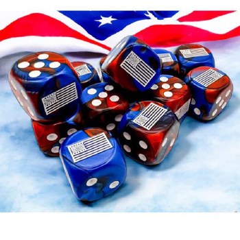 d6 Cube 16mm Opaque WW2 United States Gemini Blue/Red with White Dice (12)