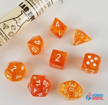7-set Tube Borealis Blood Orange Lab Dice with White Numbers