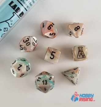7-set Tube Lustrous Sea Shell Lab Dice with Black Numbers