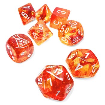 7-set Tube Nebula Molten Luminary Lab Dice with White Numbers