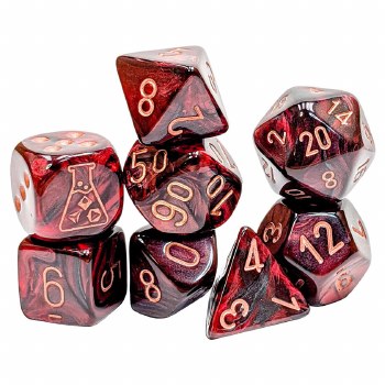 7-set Tube Lustrous Gothic Dice with Copper Numbers