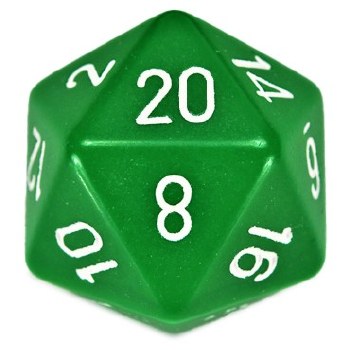 d20 Single 34 mm Opague Green Die with White Numbers