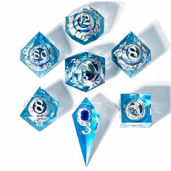 7-set Hand Sanded Sharp Edge Resin Dice - Blue Eyes