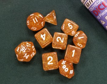 10-set Dice Glitter Yellow with White Numbers