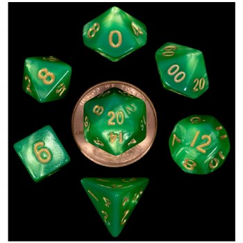 7-set Mini: 10 mm: Green with Gold Dice