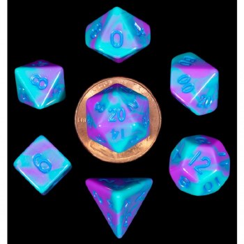 7-set Mini: 10mm: Acrylic Purple and Teal with Blue