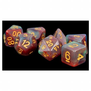 7-set Cube Red Pearl Swirl Polyhedral Dice with Gold