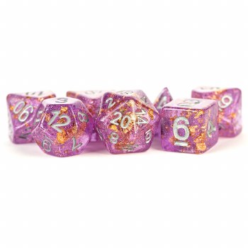 7-set Cube Translucent Pink specialty resin Gold Foil Dice with silver