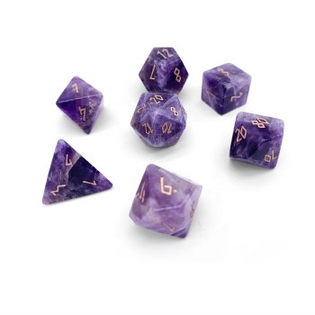 7-set Gemstone - Amethyst w/Gold Dice Set