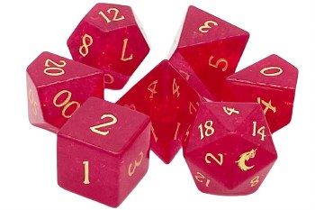 7-set Gemstone:Ruby Red with Gold Dice Set