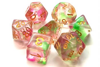 7-set Nebula - Rose Red &amp; Green Dice Set