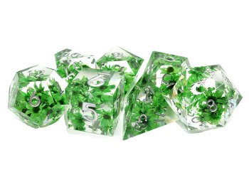 7-set Sharp Edged - Green Flower Dice Set
