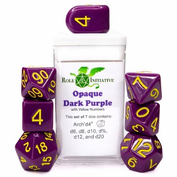 7-Set Opague Dark Purple Dice with Yellow Numbers