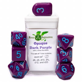 7-Set Opague Dark Purple Dice with Light Blue Numbers
