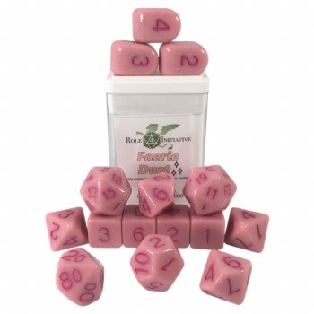 15-Set Opague Faerie Dust Dice with Pink Numbers and Arch'd d4