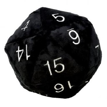 Jumbo D20 Novelty Dice Plush - Black with Silver Numbers