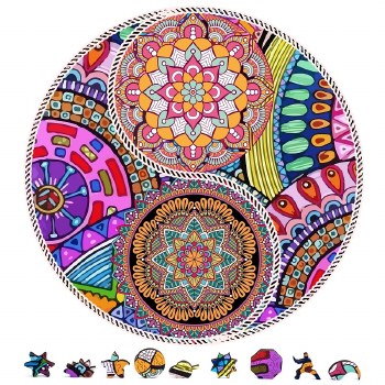 Round: Yin Yang Flowers 500pc Wooden Puzzle