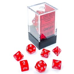 7-Set Mini Red Translucent Dice with White Numbers