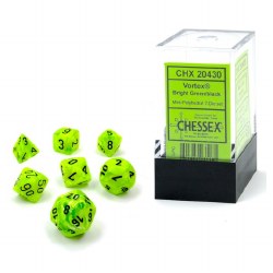 7-Set Mini Bright Green Vortex Dice with Black Numbers