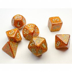 7-Set Mini Gold Glitter Dice with Silver Numbers